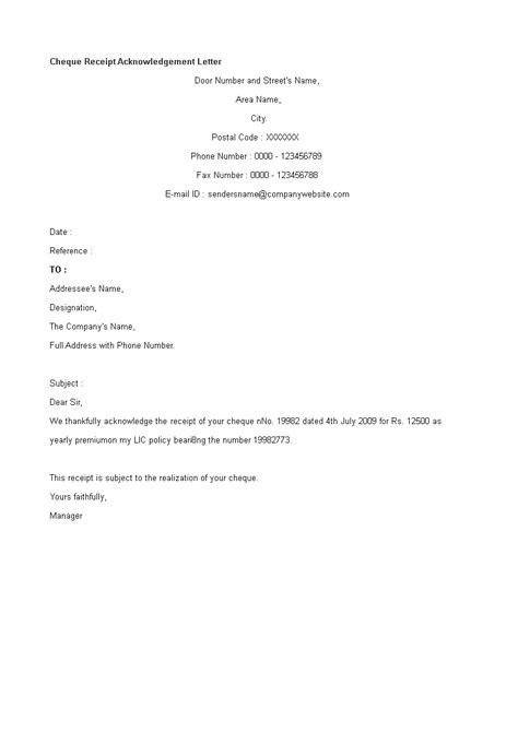 POST DATED CHEQUE ACKNOWLEDGEMENT LETTER.